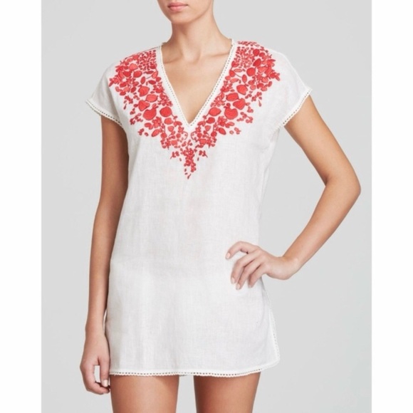 Tory Burch Issy Linen Embroidered Tunic Coverup Size Xl